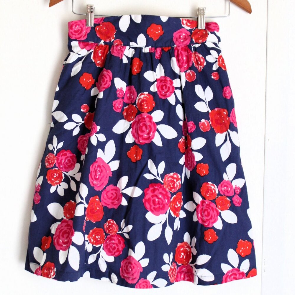 ModCloth Size Medium High Banded Waist A-Line Lined Skirt Cotton Abstract Floral